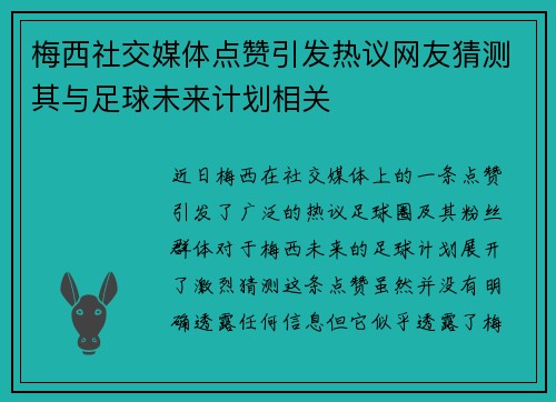 梅西社交媒体点赞引发热议网友猜测其与足球未来计划相关 梅西社交媒体点赞引发热议网友猜测其与足球未来计划相关