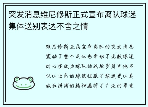 突发消息维尼修斯正式宣布离队球迷集体送别表达不舍之情